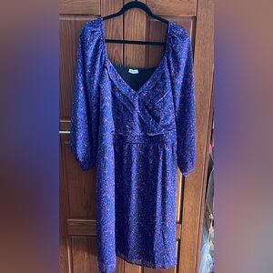 Penningtons Blue V-Neck Bishop Sleeve Cocktail Dress